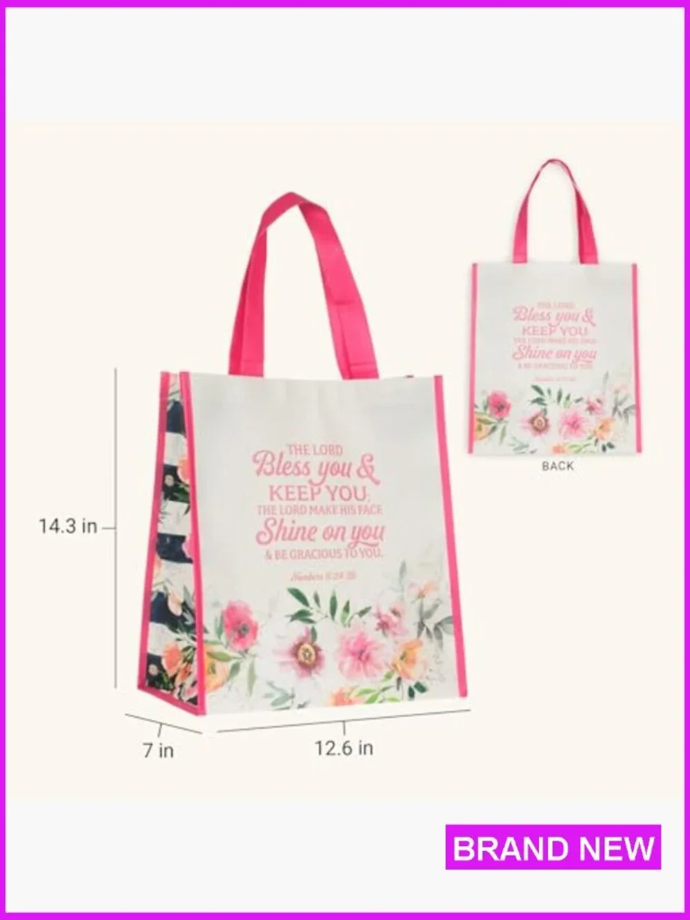 Reusable Shopping Tote Bag Tote Scripture Verse Floral Tote Grocery Bag